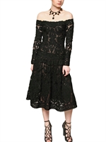 SALVATORE FERRAGAMO - WOOL CROCHET MACRAMÈ DRESS - BLACK