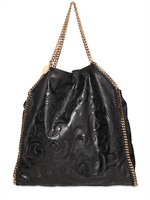 STELLA MCCARTNEY - LARGE FALABELLA EMBOSSED FAUX NAPPA BAG - BLACK