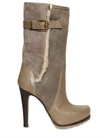 GREY MER - 110MM CALF SUEDE AND SHEARLING BOOTS - MILITARY