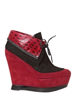 EDMUNDO CASTILLO - 120MM MARLENE SUEDE SNAKE WEDGES - CRANBERRY/BLACK