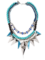 MOUTONCOLLET - TIPS ENAMEL NECKLACE - SILVER/BLUE