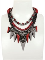 MOUTONCOLLET - TIPS ENAMEL NECKLACE - SILVER/RED