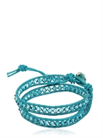 COLANA - SWAROVSKI KRISTALLE AUF LEDER ARMBAND - HELLBLAU
