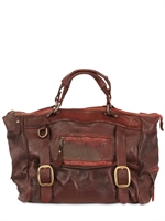 GIORGIO BRATO - VINTAGE WEEKENDER BAG IN TREATED LEATHER - BORDEAUX/BLACK