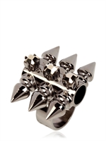 MAWI - SPIKY TUBE AND CRYSTAL RING - GUN METAL