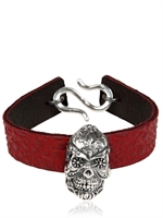 MANUEL BOZZI - BRACCIALE CON TESCHIO MESSICANO - ARGENTO/ROSSO