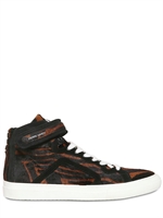 PIERRE HARDY - TIGER PONYHAIR HIGH TOP SNEAKERS - BLACK/BROWN
