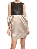 AMAYA ARZUAGA - NAPPA LEATHER & SILK SATIN DRESS - BLACK/BEIGE