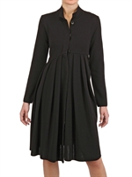 AMAYA ARZUAGA - FLARED SKIRT MILANO STITCH WOOL DRESS - BLACK