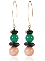 HEDONE ROMANE - FANTASY AGATE AND ONYX EARRINGS - PINK/GREEN