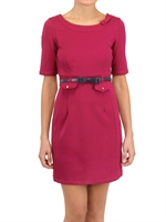 YUMI - BELTED STRUCTURED JERSEY DRESS - RASPBERRY