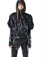 DEMOBAZA - SHINY NYLON HOODED JACKET - BLACK