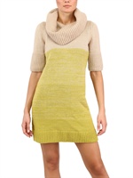 PARRONCHI - TURTLE NECK WOOL CASHMERE KNIT DRESS - YELLOW/BEIGE
