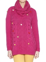 DES PETITS HAUTS - CABLE KNIT POM POM SWEATER - FUCHSIA