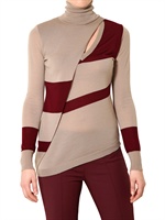 SPACE - ASYMMETRIC WOOL KNIT SWEATER - BEIGE/BORDEAUX