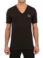 DOLCE & GABBANA - V-NECK LOGO PLAQUE JERSEY T-SHIRT - BLACK