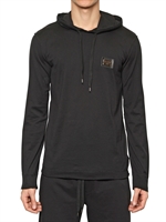 DOLCE & GABBANA - T-SHIRT A MANICHE LUNGHE IN JERSEY CON CAPPUCCIO - NERO