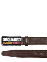 DSQUARED - 3CM ENAMELED LOGO LEDER GÜRTEL - DUNKELBRAUN