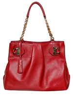 SALVATORE FERRAGAMO - SOFT LEATHER CHAIN SHOULDER BAG - BORDEAUX