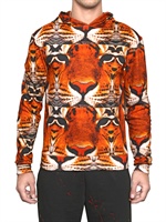 DEAD MEAT - TIGER FACE PRINTED HOODED FLEECE SWEATER - ORANGE