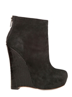 ALEJANDRO INGELMO - 140MM CROSBY SUEDE & CROCO PRINT WEDGES - BLACK