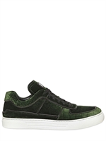 ALEJANDRO INGELMO - CROCODILE PRINT VELVET TOBY SNEAKERS - DARK GREEN