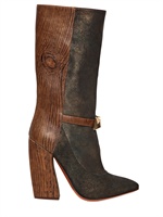 MISSONI - 120MM SHINY SUEDE & LEATHER POINTY BOOTS - BRONZE/BROWN