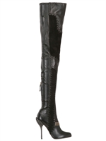 SERGIO ROSSI - 110MM SUEDE AND LEATHER CUISSARD BOOTS - BLACK