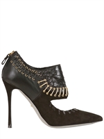 SERGIO ROSSI - 100MM PYTHON AND LEATHER STAPLE PUMPS - BLACK