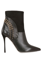 SERGIO ROSSI - 100MM PYTHON AND LEATHER STAPLE BOOTS - BLACK