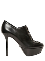 SERGIO ROSSI - 110MM LACED LEATHER LOW BOOTS - BLACK