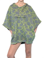 YVONNE S - MAXI PRINTED FLEECE PONCHO WITH HOOD - GREY/GREEN