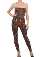 YVONNE S - PRINTED FLEECE LEGGINGS / JUMPSUIT - NAVY/ORANGE+