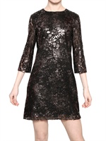 MSGM - LAMINATED COTTON LACE DRESS - BLACK/SILVER