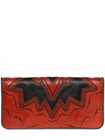 ETRO - LABYRINTH INTARSIA LEATHER CLUTCH - ORANGE/BLACK