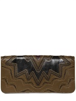 ETRO - LABYRINTH INTARSIA LEATHER CLUTCH - GREEN/BLACK
