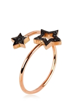 PERLOTA - SCHWARZE DIAMANT DOPPELSTERN RING - ROSA/GOLD
