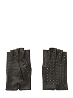 MARIO PORTOLANO - FINGERLOSE NAPPA-SEIDEN-HANDSCHUHE MIT NIETEN - SCHWARZ