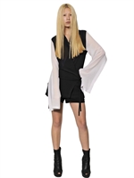 ANN DEMEULEMEESTER - TWO TONE SILK GEORGETTE WRAP OVER SHIRT - BLACK/WHITE