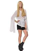 ANN DEMEULEMEESTER - SILK GEORGETTE WRAP OVER SHIRT - WHITE