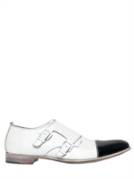 ROCCO P. - MONKSTRAP IN CERVO VERNICIATO LUCIDO - BIANCO/NERO