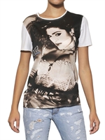 DOLCE & GABBANA - MADONNA SILK CREPE & COTTON T-SHIRT - WHITE/BLACK