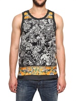 DOLCE & GABBANA - TANK TOP IN COTONE E RASO DI SETA STAMPATO - MULTICOLORE