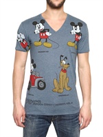 DOLCE & GABBANA - MICKEY MOUSE BAUMWOLL-JERSEY RAYON T-SHIRT - BLAU