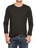 DOLCE & GABBANA - LANGÄRMELIGES JERSEY BAUMWOLL-SEIDEN T-SHIRT - SCHWARZ