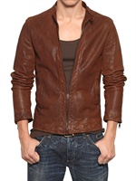 DOLCE & GABBANA - PERFORATED LEATHER BIKER JACKET - BROWN