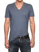 DOLCE & GABBANA - T-SHIRT SCOLLO A V IN JERSEY DI COTONE LEGGERO - AVIO BLU