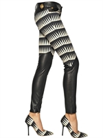FAUSTO PUGLISI - NAPPA PLONGE AND COTTON DENIM JEANS - BLACK/WHITE