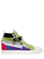 GIUSEPPE ZANOTTI HOMME - SNEAKERS IN PELLE E CAMOSCIO CON PLACCA ARGENTATA - BIANCO/MULTI