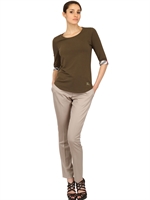 BURBERRY BRIT - CHECKED CUFFS STRETCH JERSEY T-SHIRT - MILITARY GREEN